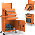5-Drawers Tool Chest, 2-in-1 Rolling Tool Box with Wheels and Drawers, Detachable Storage Toolbox with Lock, Heavy-Duty Metal Tool Cart for Garage, Workshop (Orange)