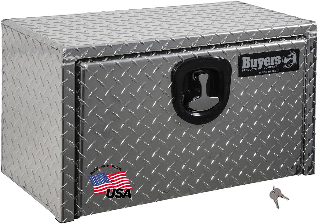 Buyers Products 1705149 Diamond Tread Aluminum Underbody Truck Tool Box, 14 x 12 x 18, Made in USA, .100 in. Thick, Corrosion Resistant, Locking Compression Latch, Secure Storage for Work Trucks