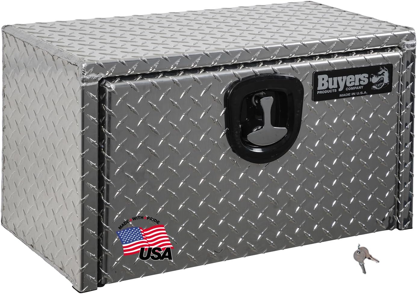 Buyers Products 1705149 Diamond Tread Aluminum Underbody Truck Tool Box, 14 x 12 x 18, Made in USA, .100 in. Thick, Corrosion Resistant, Locking Compression Latch, Secure Storage for Work Trucks