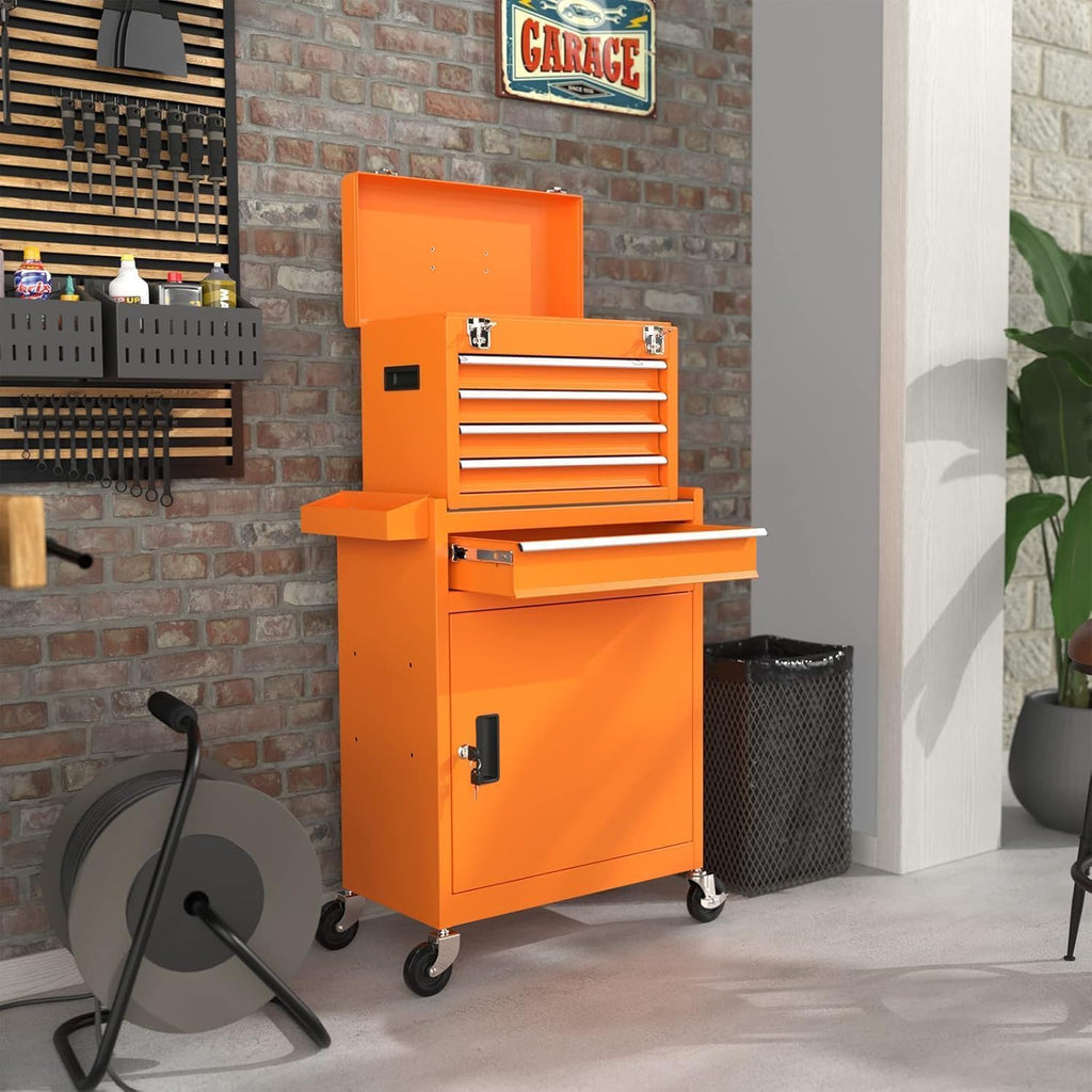 5-Drawer High Capacity Rolling Tool Chest, Removable Toolbox on Wheels Organizers, Lockable Tool Box Tool Storage Cabine with Drawers and Wheels for Workshop and Warehouse（5-Drawer, Orange）