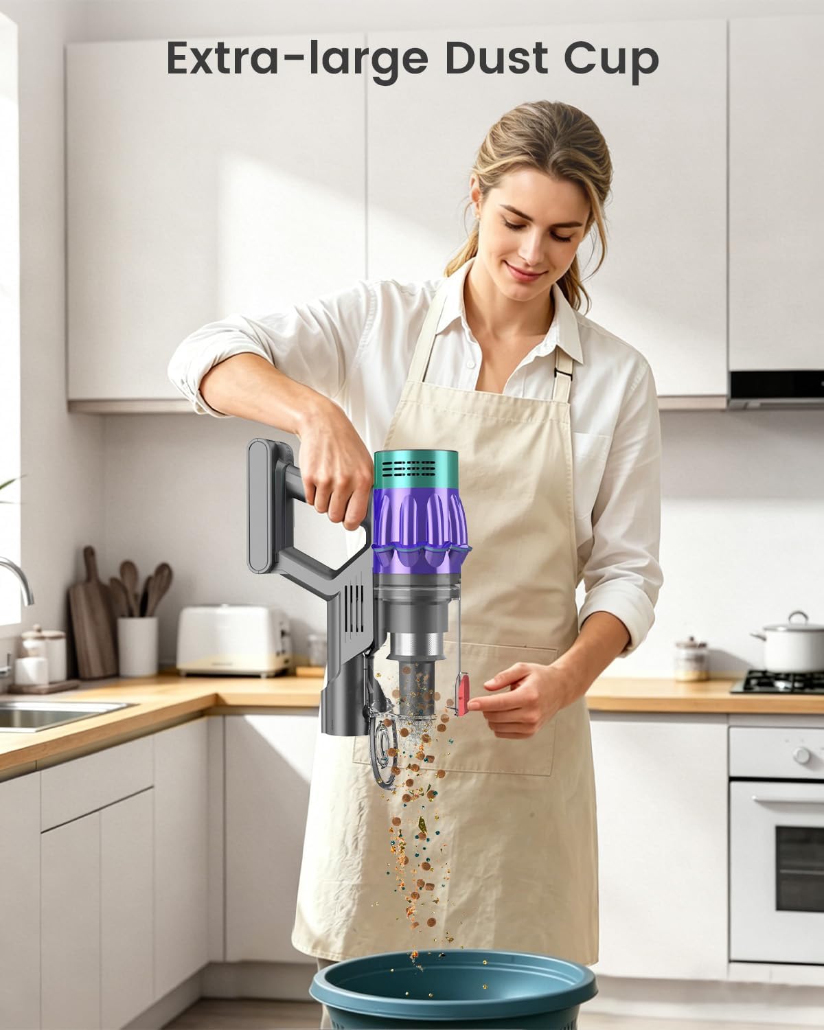 Cordless Vacuum Cleaner, 650W 55KPA 70Min Wireless Vacuum for Home, Stick Vacuum with Green Light Anti-Tangle, Rechargeable Vacuum Cleaners for Pet Hair Carpet Hard Floors （Purple）
