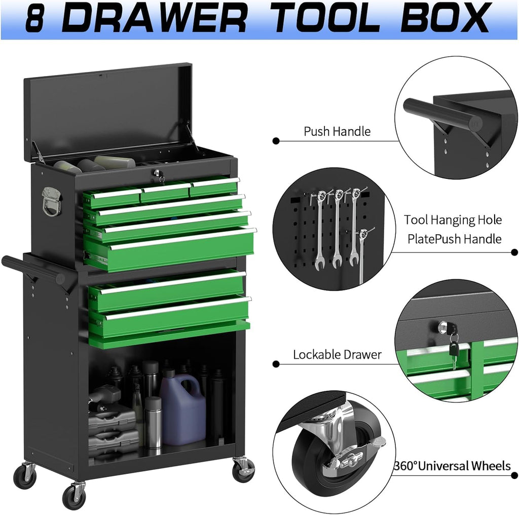 8-Drawer Rolling Tool Chest Tool Box,Removable Tool Storage Cabinet with 4 Wheels