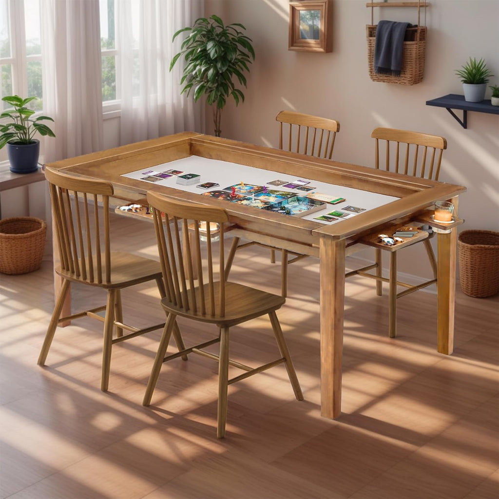 Coperat Solid Wood Board Game Table for 4-6 Players,Dining/Gaming Table w/ 54'x31' Big Gaming Space and Removable Top,Includes Game Mat, 6 Cup Holders & Hobby Tray,Rosewood