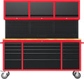AIRAJ 72-inch Rolling Tool Chest,Garage Workbench with 15 Storage Drawers,Heavy-Duty Tool Cabinet on Wheels with Solid Rubber Wood Top,3 Upper Cabinet,Pegboard & Power Strip for Tool Organization