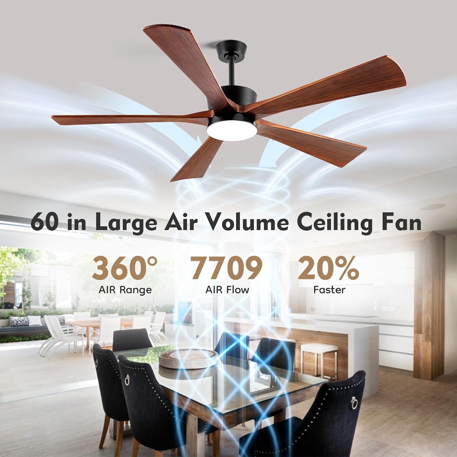 60 Inch Outdoor Ceiling Fans with Light, Rustic Farmhouse Solid Wood Ceiling Fan with Light Quiet Large Airflow DC Motor, Damp Rated Indoor Exterior Ceiling Fan for Patios Porch Gazebo Bedroom Office