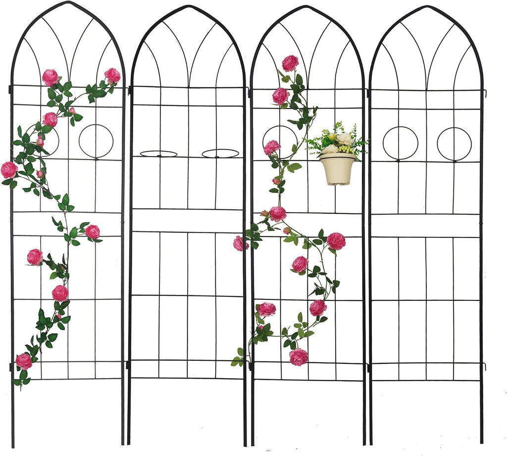 78.7'x80' 4 Pack Metal Garden Trellis with Galvanized Tube,Vines Plant Rose Vegetable Support,w/ 2 Pot Holders,Large Decorative Outdoor Trellis,for Backyard,Farm,Black