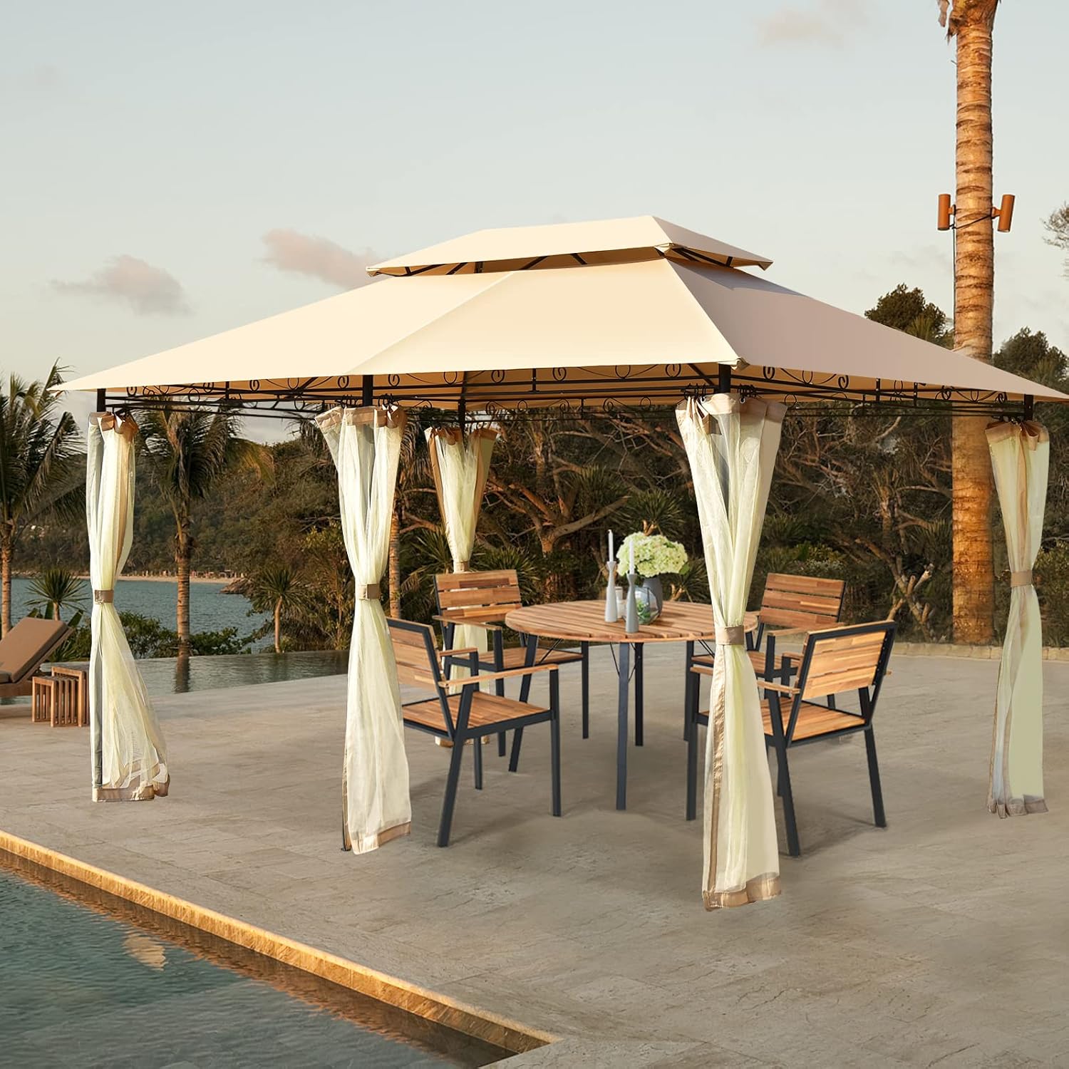 Tangkula 10 x 13 FT Patio Gazebo, 2-Tier Outdoor Gazebo with Removable Netting, Outdoor Patio Shelter with 130 Square Feet of Shade, Ideal for Backyard, Deck, Garden