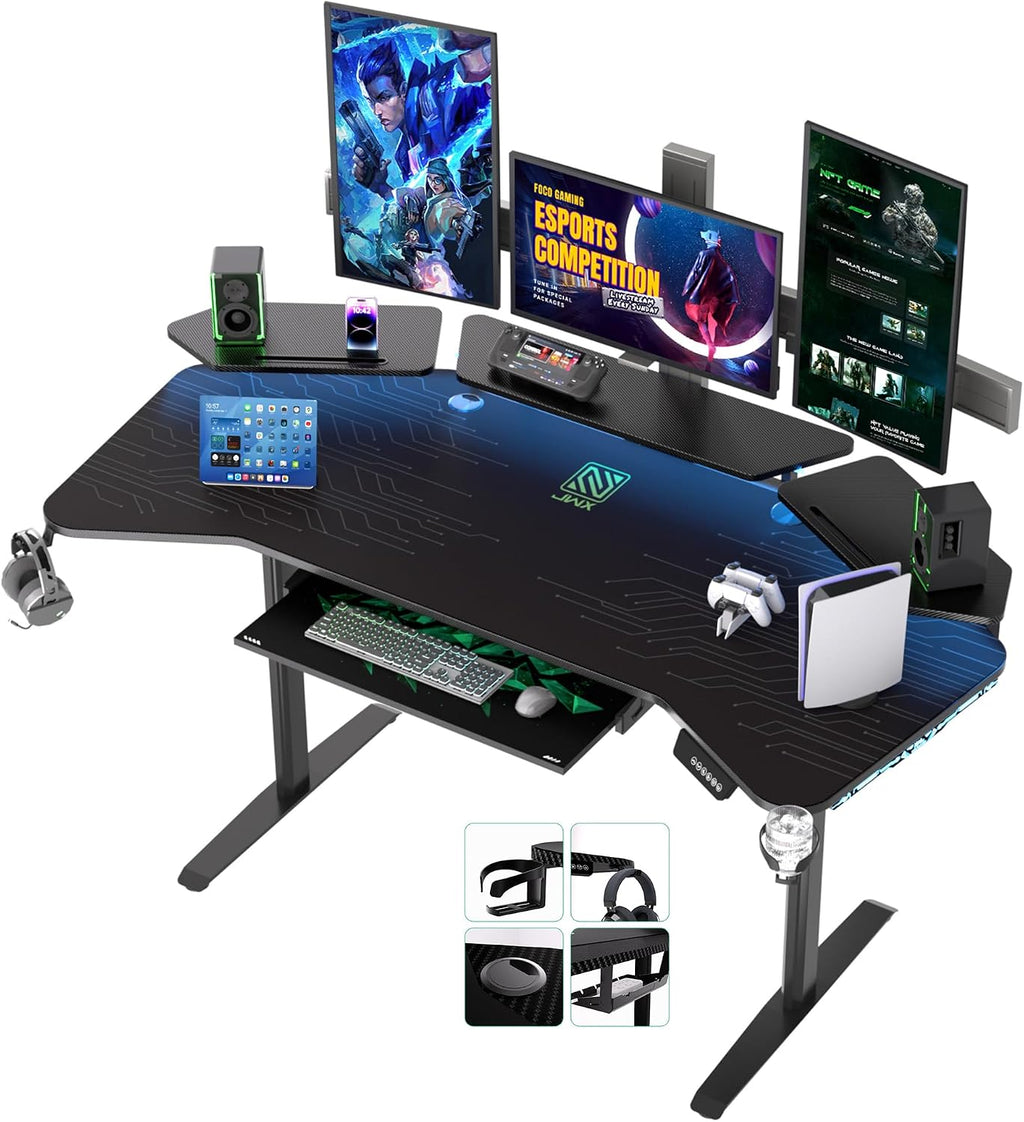 JWX 72' Height Adjustable Gaming Desk, 3-Zone Creator Workstation with Acrylic RGB Lighting, Keyboard Tray & Full Desk Mouse Pad, Dual Motor Sit Stand Desk for Streaming, Studio & Home Office