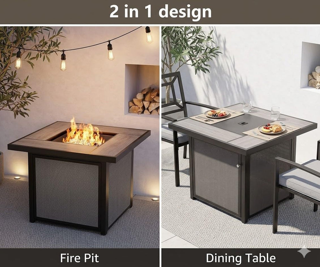 Grand Patio Outdoor Gas Fire Pit Table 32-Inch Square Propane Gas Fire Pit with CSA Safety Approval 50000 BTU Heat Sling Base Ceramic Tile Top and Lava Rock for Garden, Backyard, and Deck Parties