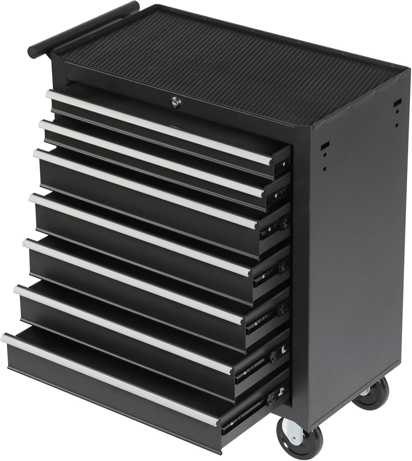 Rolling Tool Chest Cart with 7 Drawers,Storage Tool Cabinet on 4 Wheels. Lockable Tool Cart with Drawer Liners.Steel Tool Box Organizer for Garage,Repair Workshop-Black Plus