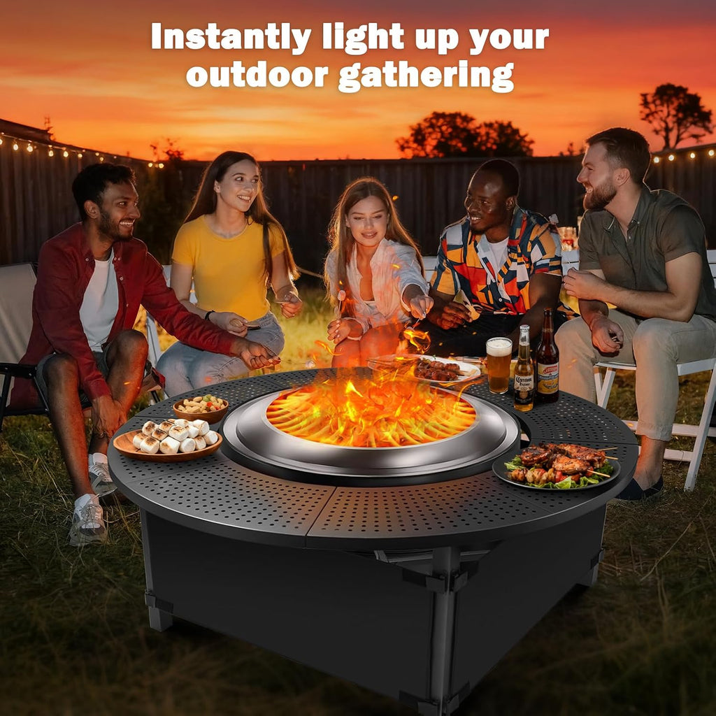 47.8 Inch Fire Pit Surround Tabletop for Solo Stove Bonfire Ranger Yukon 2.0, Powder-Coated Steel Table Top with 30.2 Inch Inner Diameter,Outdoor Fire Pit Accessory for Wood Burning