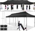 COBIZI 10x30 Pop up Canopy Tent 10x30 Canopy No Sidewall Waterproof Heavy Duty Commercial for Parties Outdoor Garden Gazebo Tent, Carry Bag with Wheel(10x30ft No Sidewalls, Black)