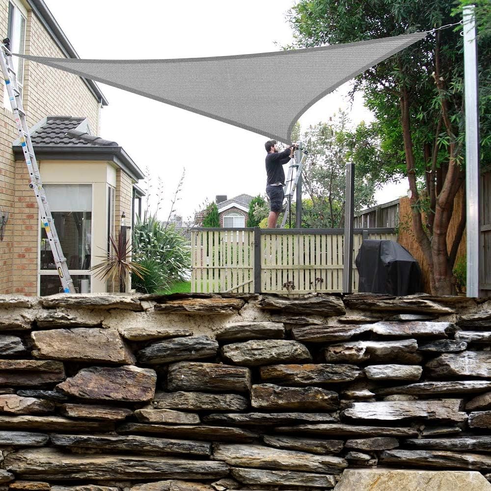 Eden's Decor Sun Shade Sails Triangle Outdoor Canopy for Garden, Patio, Pool, Backyard, Driveway (Grey, 12' x 16' x 20')