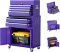 8-Drawer Rolling Tool Chest - Heavy-Duty Steel Tool Cabinet with Detachable Top Box, Locking Wheels & Security System for Garage/Workshop, 2-in-1 Design (Purple)