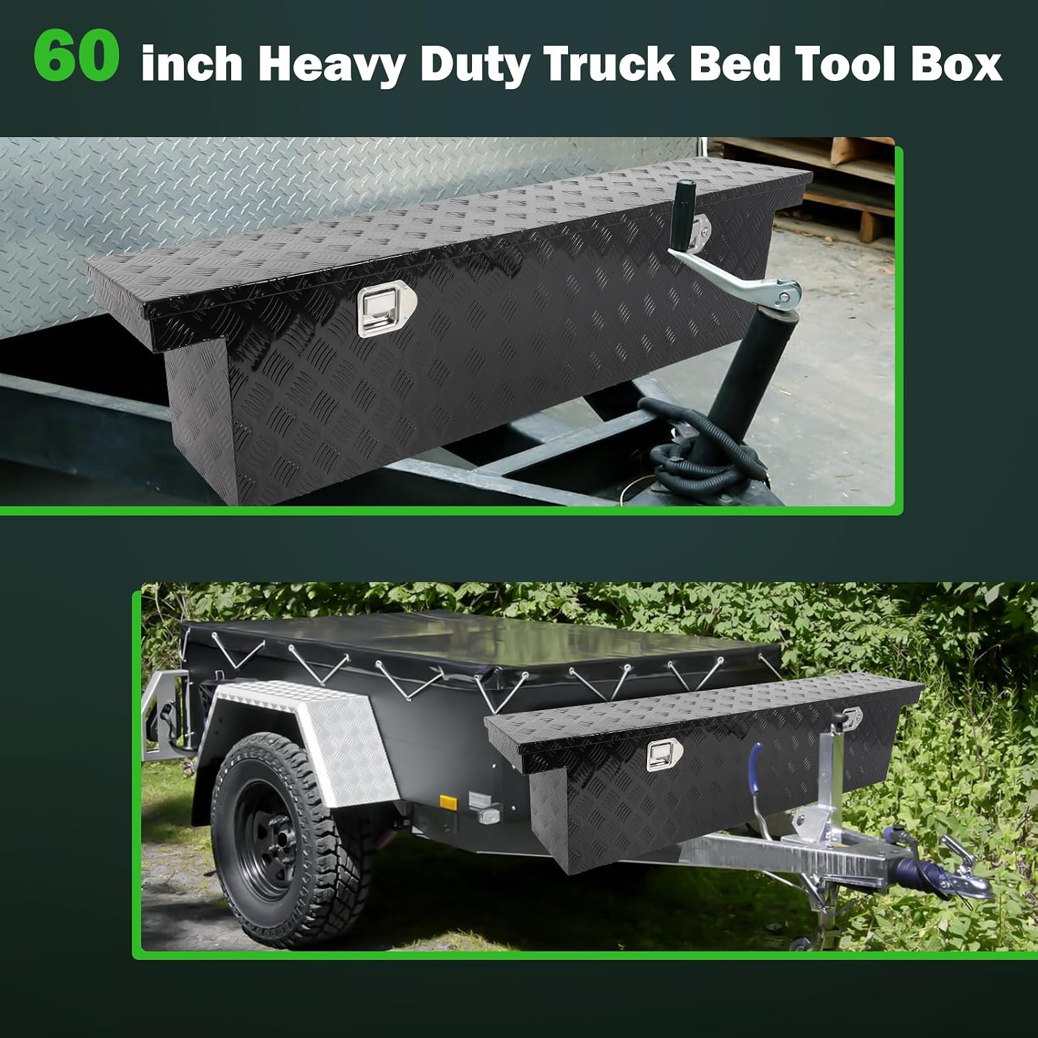 SCITOO 60' Aluminum Diamond Plate Truck Bed Tool Box,Heavy Duty Crossover Storage for Most Full Size Pickups,Lockable Weatherproof Chest,Fits 60'WX14'DX14'H Truck Beds,Easy Access to Load and Unload