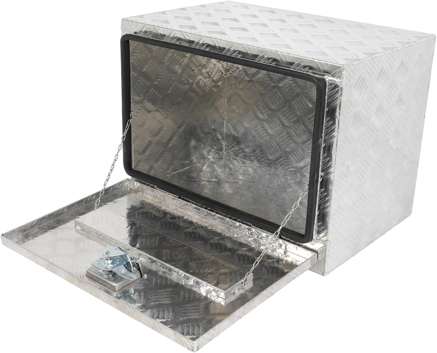 SCITOO 24 Inch Diamond Plate Truck Bed Tool Box,Aluminum Heavy Duty Crossover Storage for Most Full Size Pickups,Lockable Weatherproof Chest,Fits 24' Truck Beds,Easy Access to Load and Unload