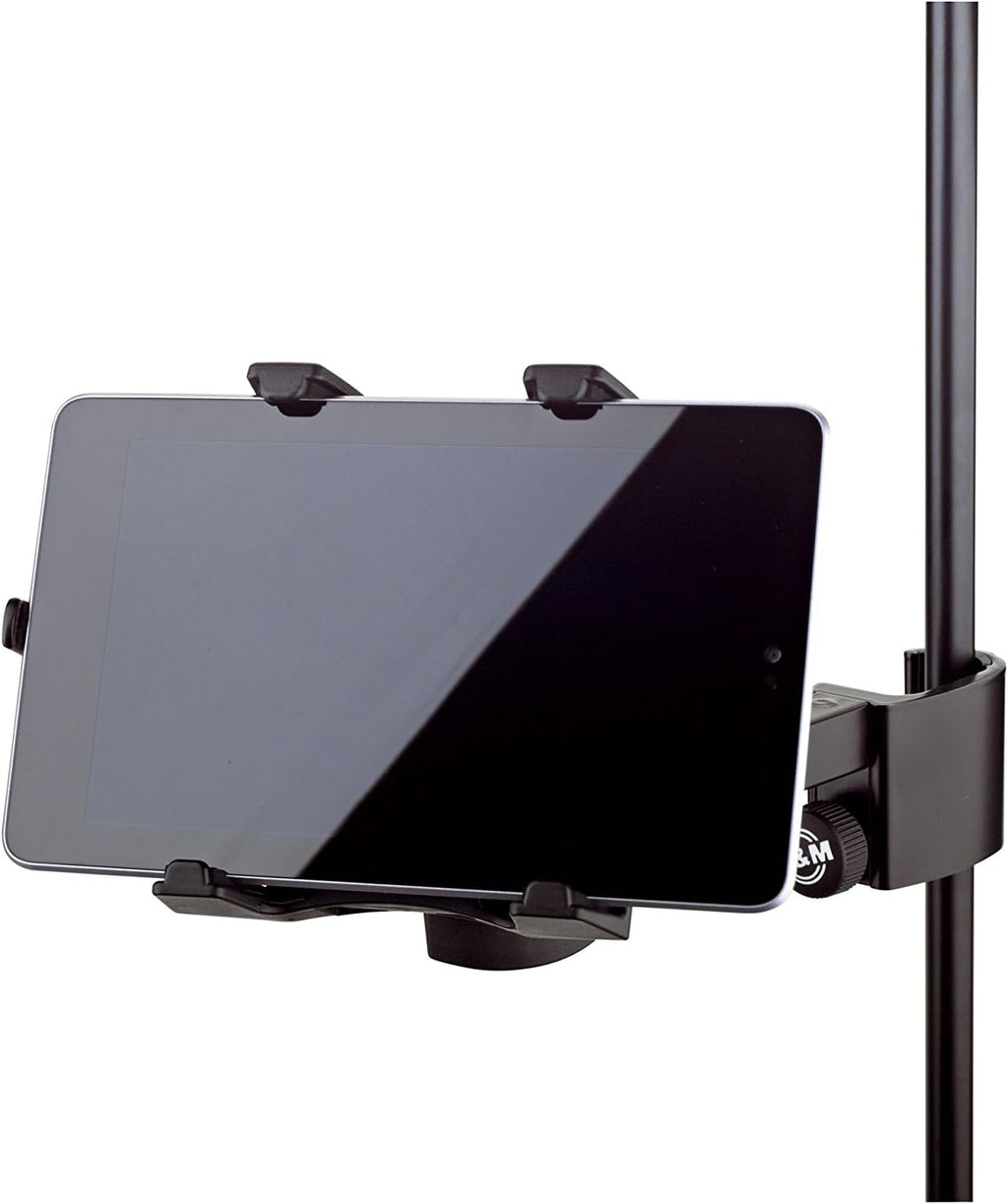 K&M Konig & Meyer 19740.000.55 Tablet/iPad Holder for Microphone Stand - Switch from Landscape to Portrait - Professional Grade for all Musicians - Studio or Remote Home Use - German Made - Black