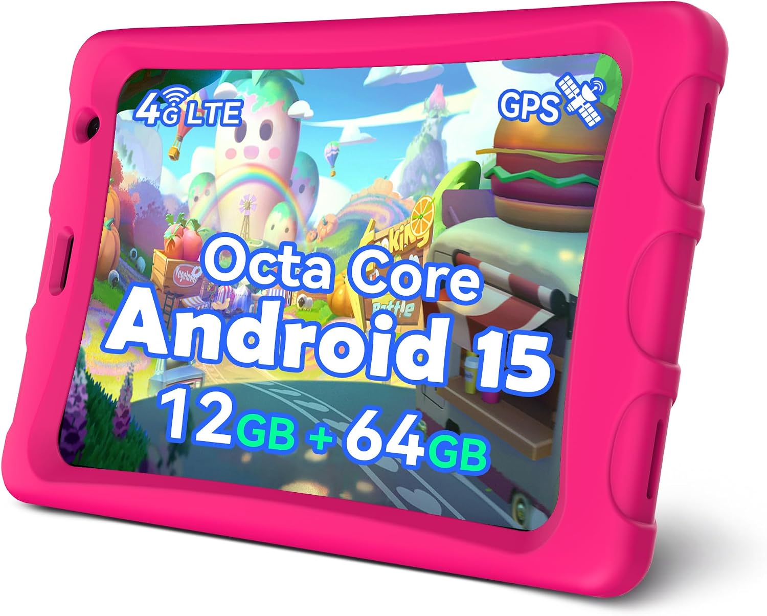Topsand 8 Inch Android 15 Tablet with Sim Card Slot Uncloked, Cellular Tablet Phone with 4G LTE, Octa Core,12GB RAM 64GB ROM 2TB TF Expandable, 5G WiFi, 8MP Camera, 5100mAh, Tableta with Case(Pink)