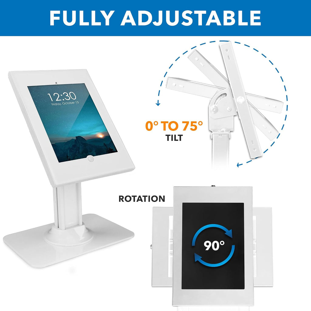 Mount-It! iPad Kiosk Stand, Anti-Theft Locking Countertop Enclosure & 360° Rotating Base, Retail POS & Check-in Stand for iPad Pro, iPad Air & Gen 7–11 (A16), White