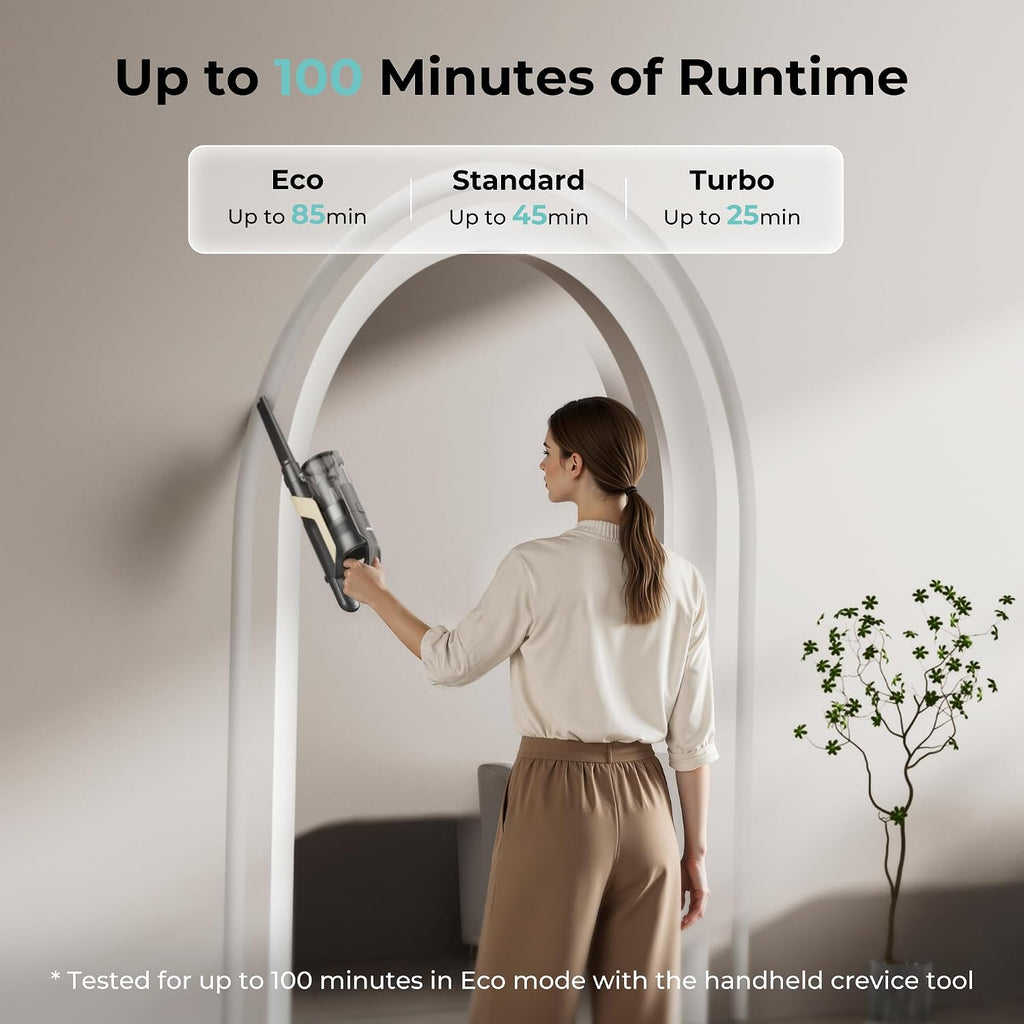 CANDY Cordless Stick Vacuum Cleaner, 650W/320AW Powerful Suction, Up to 100min, Flexi-Fold Tube, SmartSense Tech, LED Headlights, Pet Hair Pickup, Pet & Crevice Tools, for Hard Floor & Carpet, CVS60