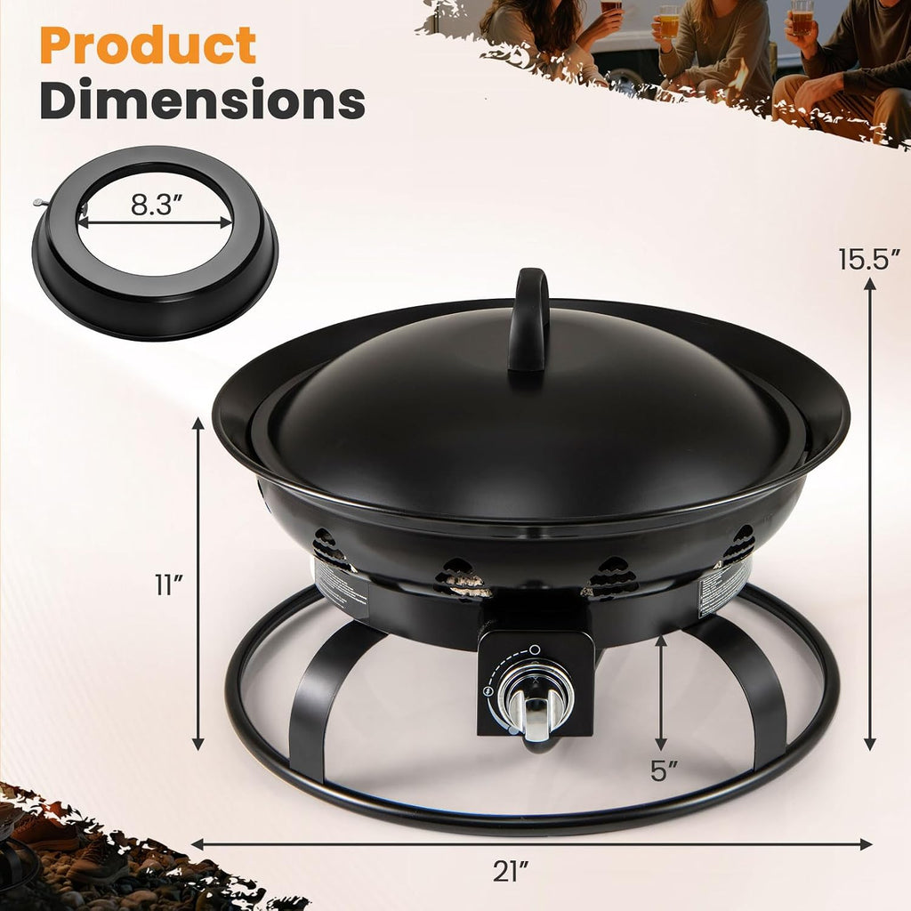 Tangkula Propane Fire Pit, 21 Inch Diameter Patio Portable Fire Bowl with Cover, Igniter & Tank Base Holder, 58,000 BTU Outdoor Gas Firepit with Lava Rock for Camping, Patio