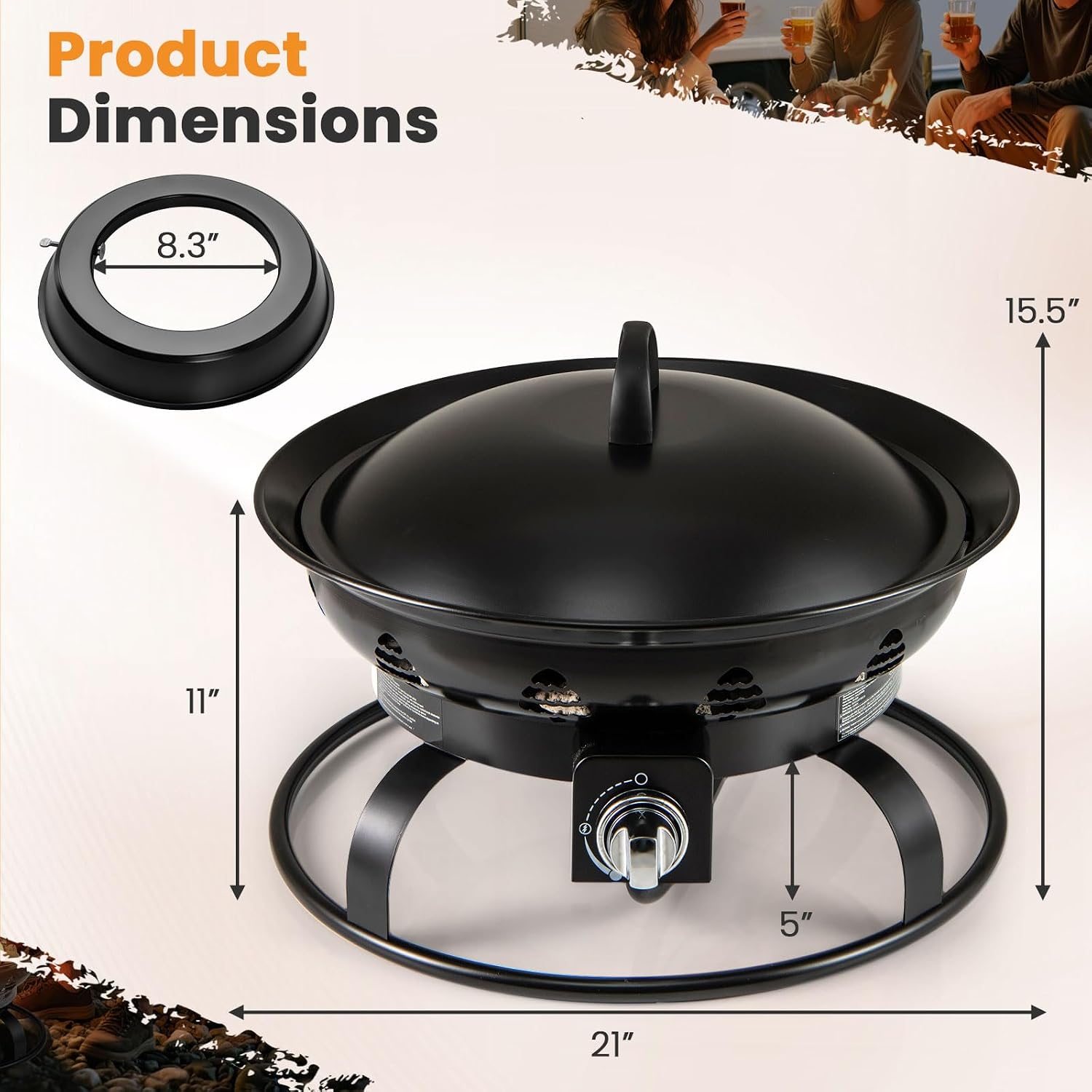 Tangkula Propane Fire Pit, 21 Inch Diameter Patio Portable Fire Bowl with Cover, Igniter & Tank Base Holder, 58,000 BTU Outdoor Gas Firepit with Lava Rock for Camping, Patio