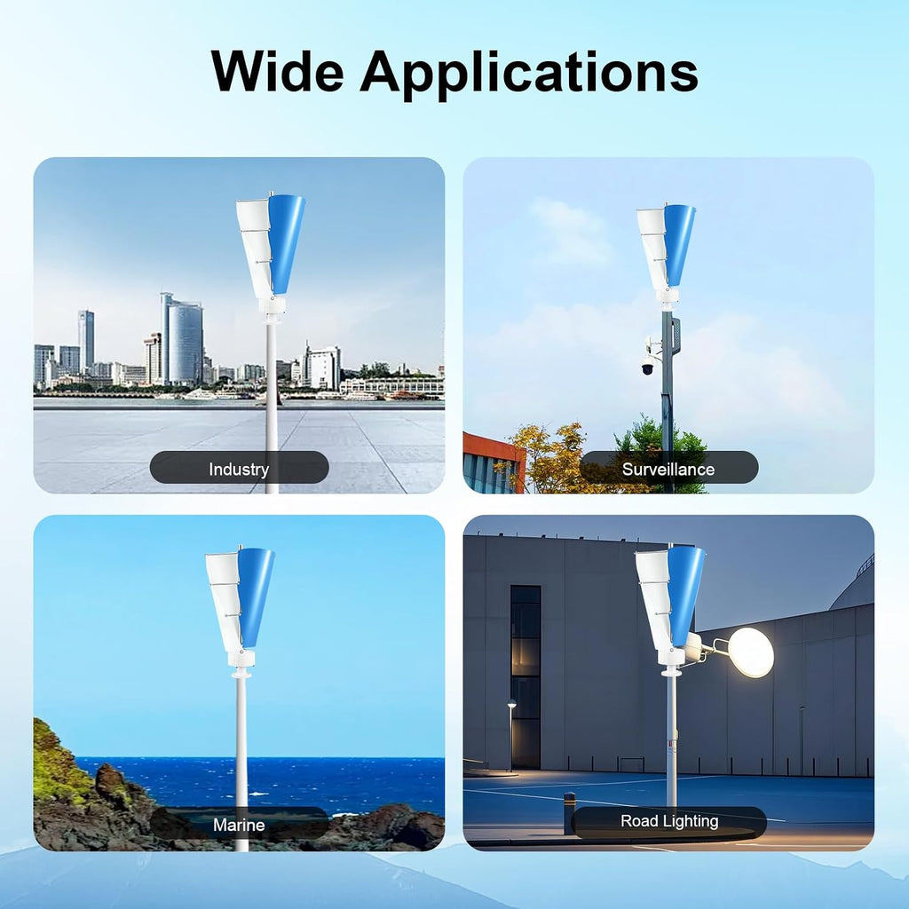 Wind Turbine Generators Kit,500W Vertical Axis Generator for Hybrid Solar Wind System,2 Blades Permanent Magnet Generator Winds Turbine Kit with Controller (White+Blue)