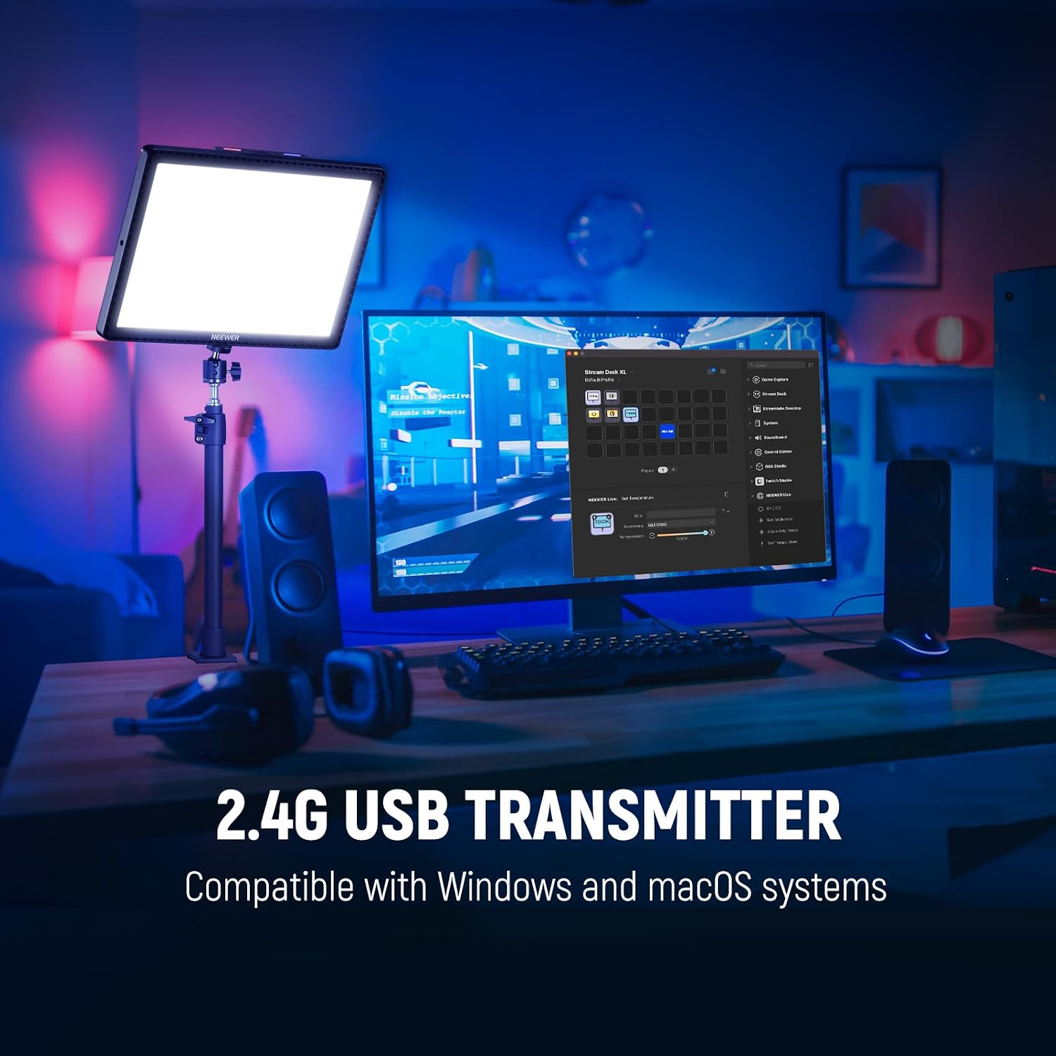 NEEWER 15.5' LED Streaming Key Light, CRI97+ Clamp on Desk Panel Video Lighting, 2.4G PC/Mac iOS/Android APP Control, Compatible with Elgato Stream Deck for Gaming Recording Zoom Call, GL1 PRO Black
