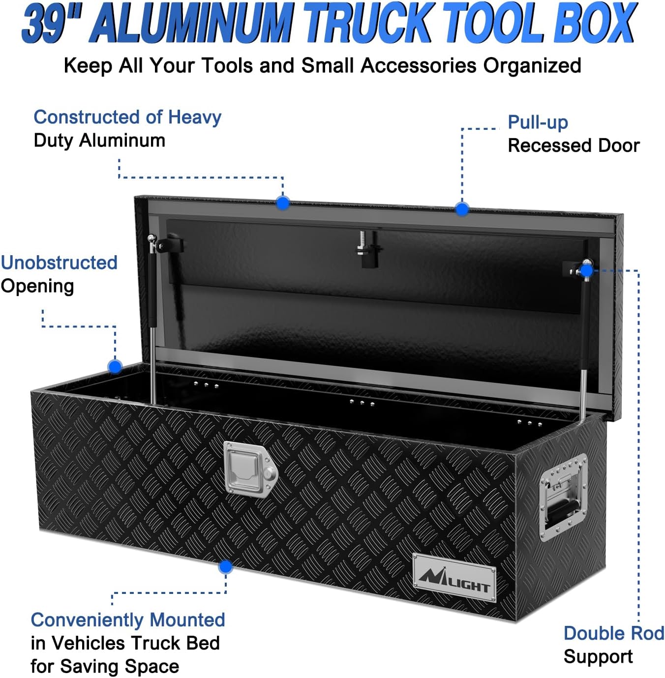 Nilight 39 Inch Truck Tool Box Heavy Duty Aluminum Stripes Plated Pick Up Truck Bed Toolboxes 39'x13'x10' Waterproof Storage Organizer for Bed of Truck RV Trailer with Side Handle Lock Keys, Black
