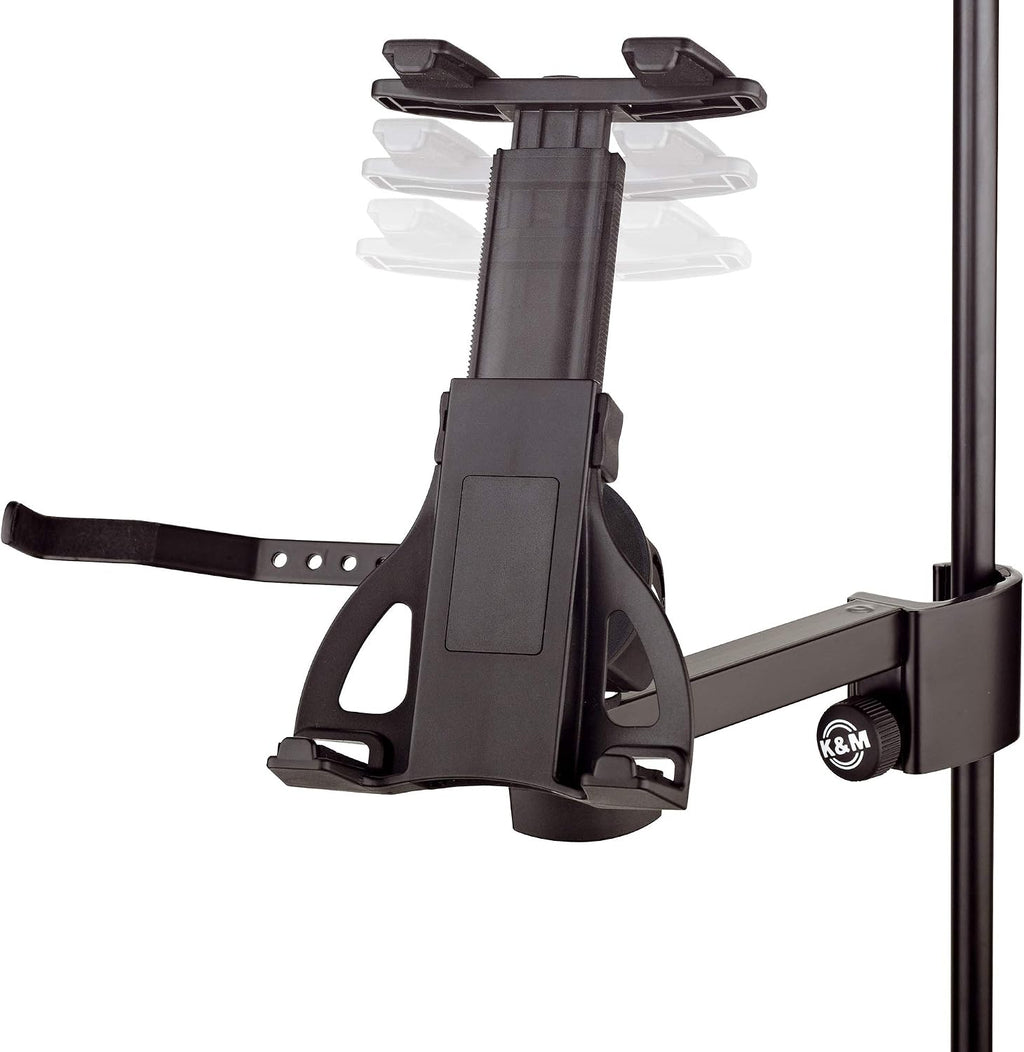 K&M Konig & Meyer 19740.000.55 Tablet/iPad Holder for Microphone Stand - Switch from Landscape to Portrait - Professional Grade for all Musicians - Studio or Remote Home Use - German Made - Black