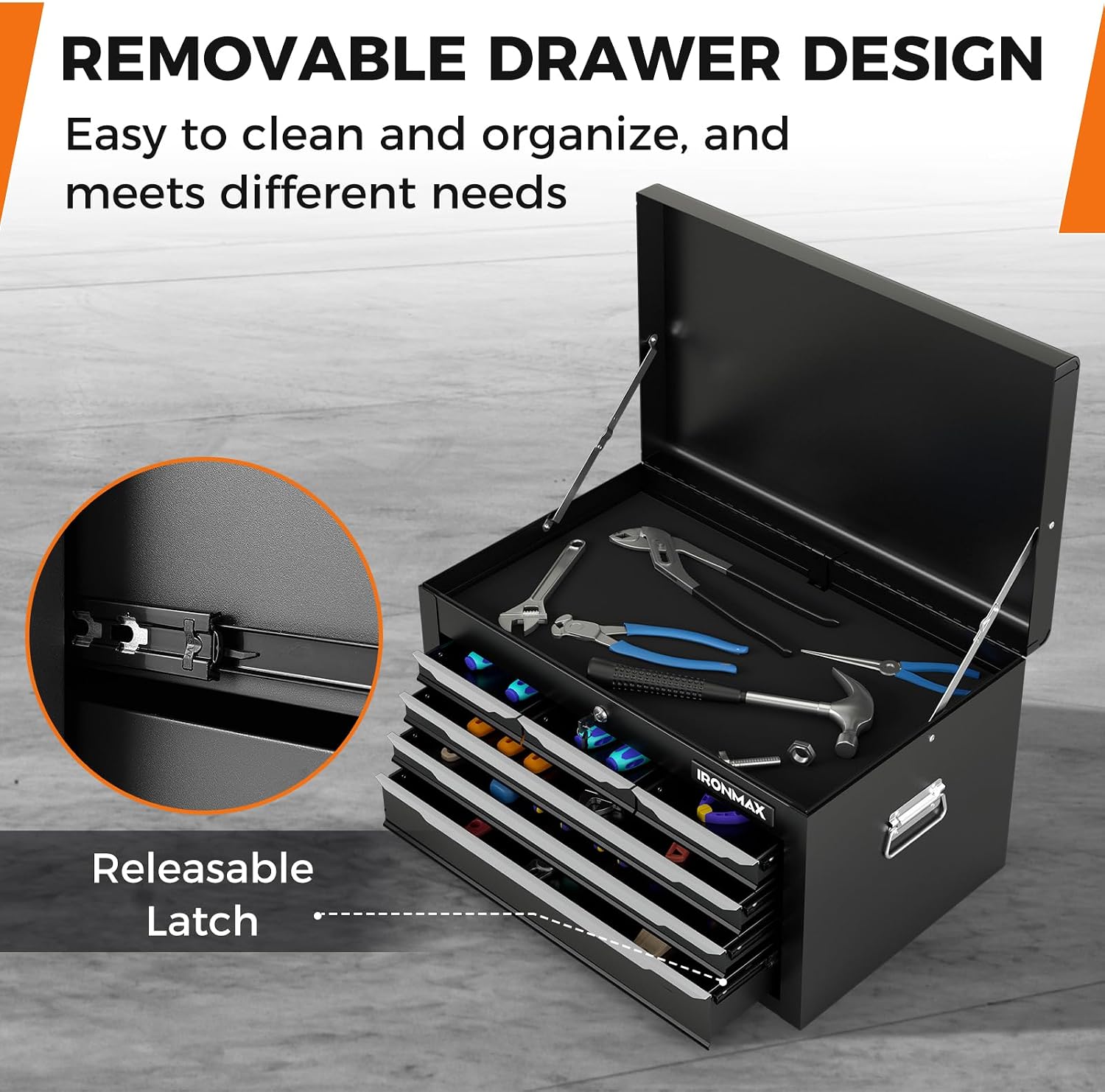 IRONMAX Portable Tool Box, 6 Drawers 24'' Lockable Tool Storage Organizer Toolbox with Ball-Bearing Slides & Liner, Metal Tool Chest for Warehouse, Garage, Workshop, Household