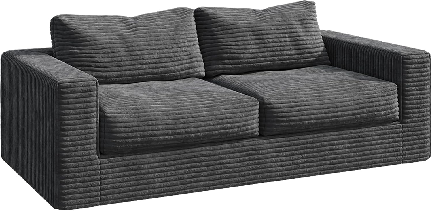 WLIVE 82'' Boneless Loveseat, Couches for Living Room, Bean Bag Couch for Adults, with Pillows, Giant Floor Couch, Plush Sofa, Grey, Loveseat