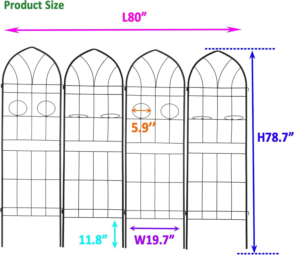 78.7'x80' 4 Pack Metal Garden Trellis with Galvanized Tube,Vines Plant Rose Vegetable Support,w/ 2 Pot Holders,Large Decorative Outdoor Trellis,for Backyard,Farm,Black