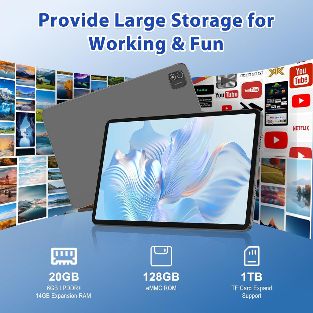 Android 15 Tablet, 11 Inch Tablet with 8000 mAh, Octa-Core, 20GB RAM 128GB ROM 1TB Expansion, 1920x1200, 5MP+8MP, 2.4G/5G WiFi, Support GMS GPS Face Unlock Parent Control, Case Included