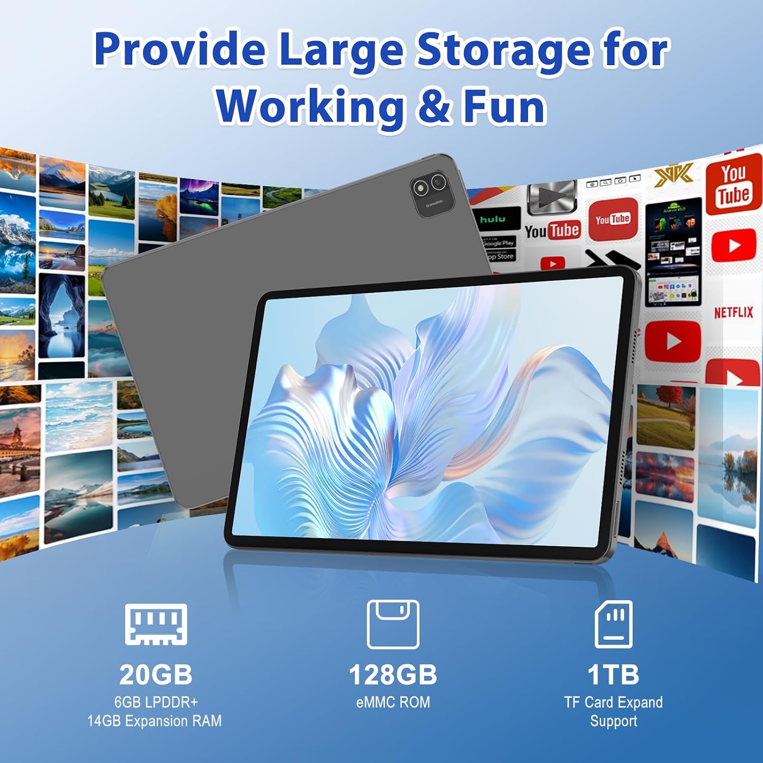 Android 15 Tablet, 11 Inch Tablet with 8000 mAh, Octa-Core, 20GB RAM 128GB ROM 1TB Expansion, 1920x1200, 5MP+8MP, 2.4G/5G WiFi, Support GMS GPS Face Unlock Parent Control, Case Included
