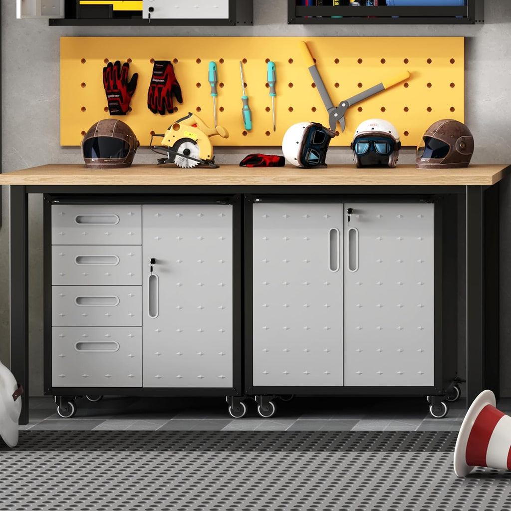 Metal Mobile Tool Storage Cabinet with Wheels,Heavy Duty Rolling Tool Cabinets for Garage,Metal Storage Cabinets with 4 Drawer and 1 Locking Doors,Assembly Required