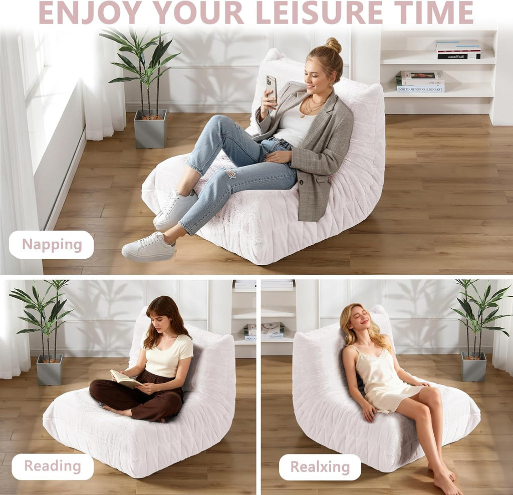 Bean Bag Chair for Adults, Giant Bean Bag Sofa Oversized Beanbag Chairs, Fireside Bean Bag Couch with High Density Sponge Filled Large Bean Bags Chair for Apartment Living Room Bedroom, Light Pink
