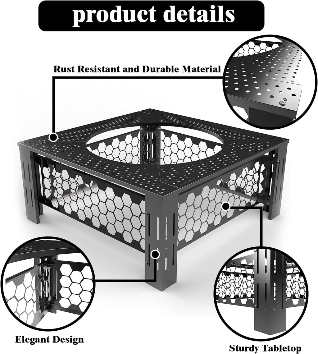Fire Pit Surround Tabletop for Solo Stove Yukon, Accessories for Solo Stove, Large Surround Table for Stove with Diameter Less Than 27', Square Metal Black
