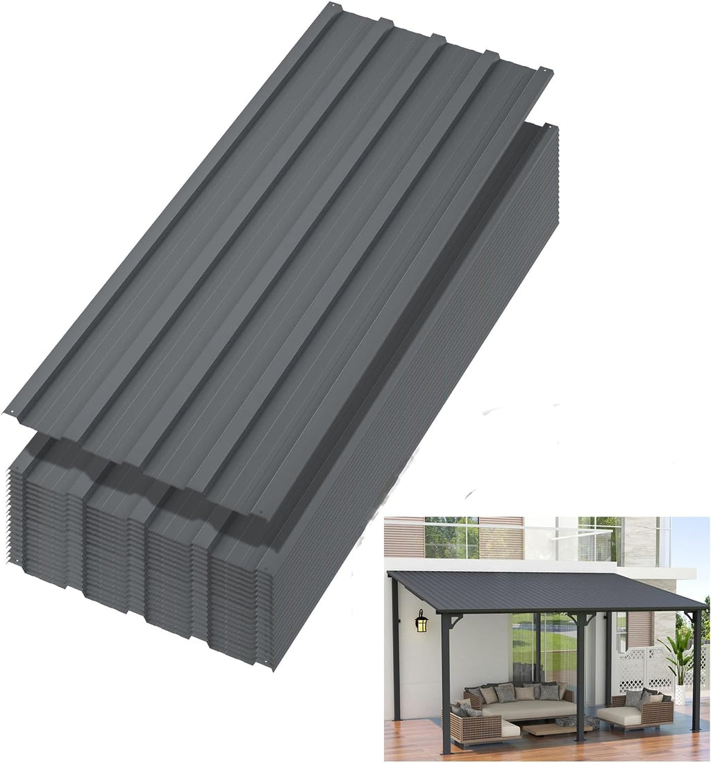 20 pcs Metal Roofing Panels, 3.5ft Galvanized Steel Corrugated Roof Sheets Gazebo Top Cover Garages, Sheds, Stables Replacement for Patio Outdoor Garden