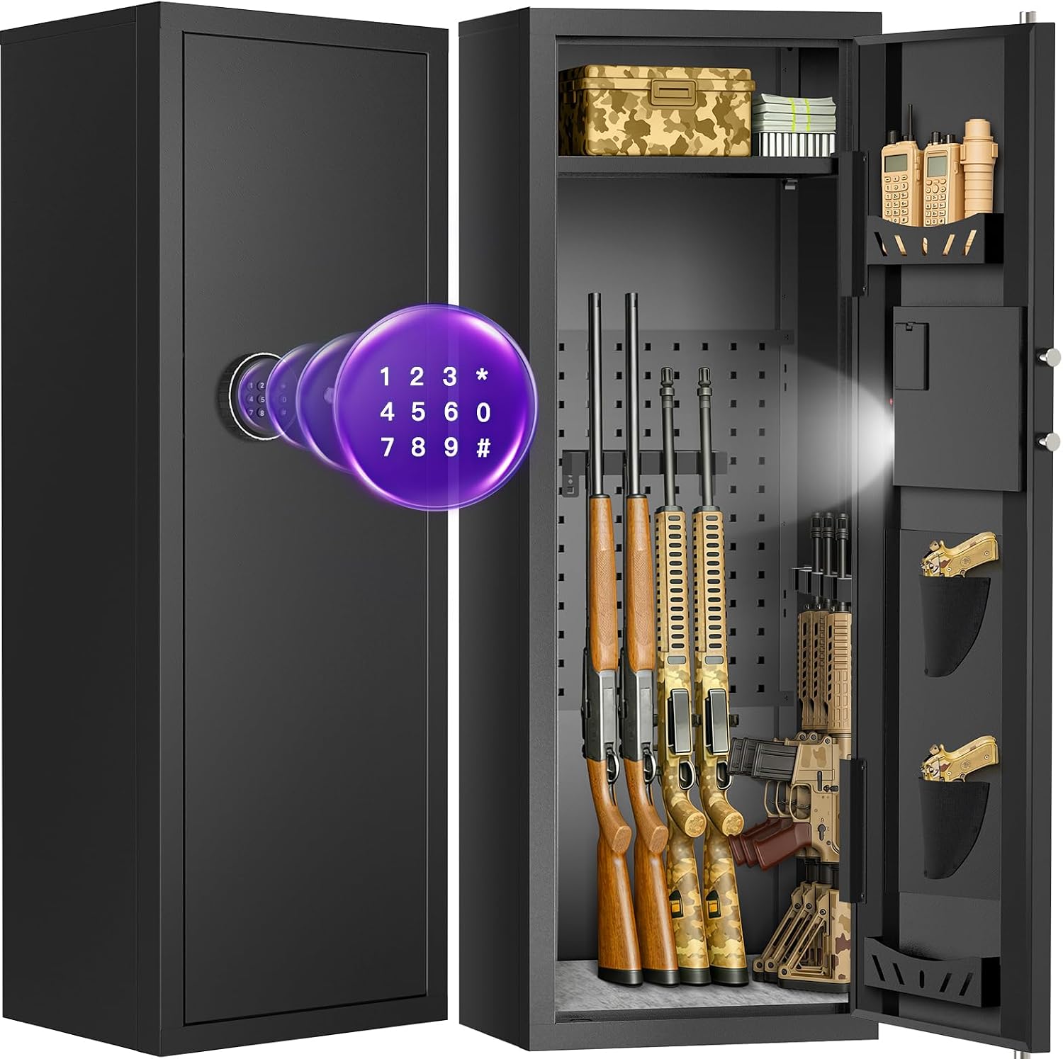 8-10 Gun Rifle Safe for Home Security, Gun Safe for Rifles and Pistols - Quick Access Digital Keypad | Easy Assembly Gun Safe with Adjustable Shelves (Fits Shotguns & Ammo)