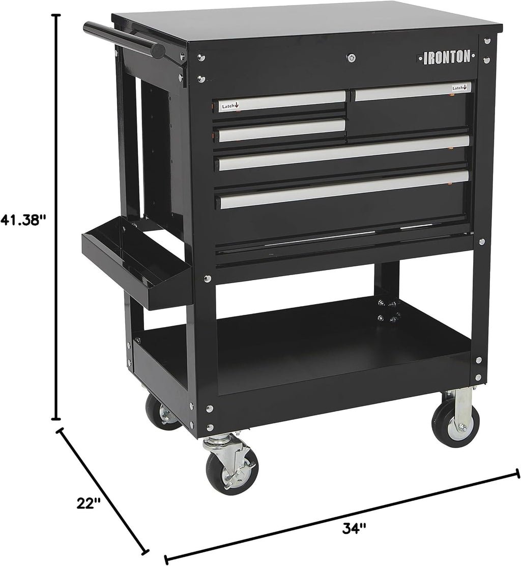 Ironton 30in. 5-Drawer Mechanic's Tool Cart - 33-7/8in.L x 17-5/8in.W x 39-1/8in.H, 700-Lb. Capacity