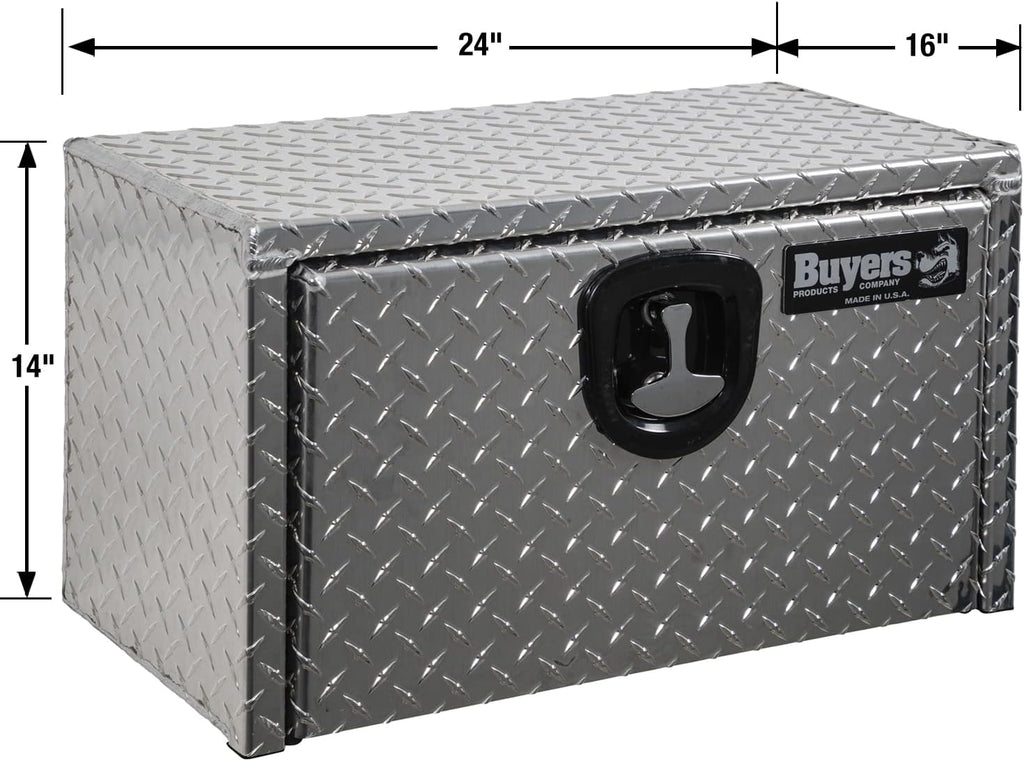 Buyers Products 1705160 Diamond Tread Aluminum Underbody Truck Tool Box, 14 x 16 x 24, Made in USA, .100 in. Thick, Corrosion Resistant, Locking Compression Latch, Secure Storage for Work Trucks