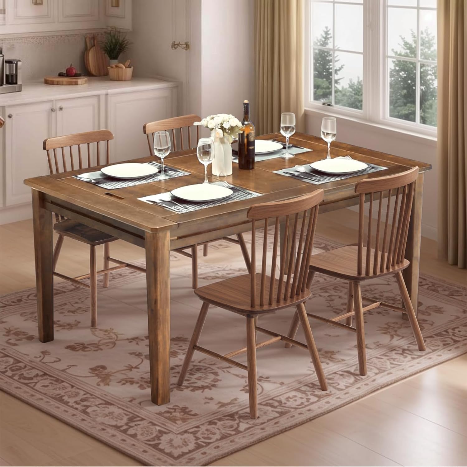 Coperat Solid Wood Board Game Table for 4-6 Players,Dining/Gaming Table w/ 54'x31' Big Gaming Space and Removable Top,Includes Game Mat, 6 Cup Holders & Hobby Tray, Light Walnut