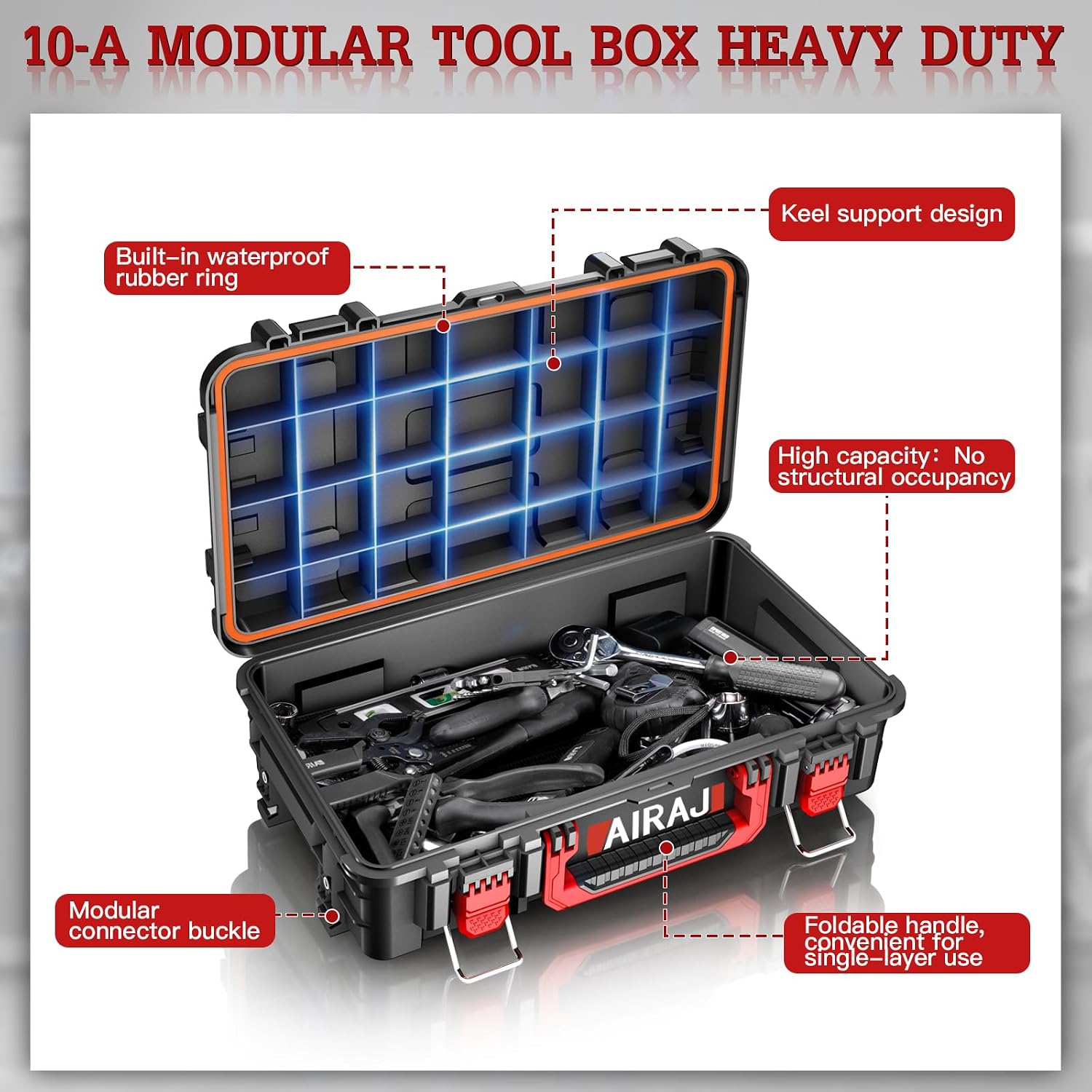 Rolling Tool Box with Wheels Heavy Duty,Modular Stackable Tool Box Organizer,Waterproof Toolbox for Hand/Power Tools,Removable Divider/Parts Box,All-terrain Durable Wheels,Telescopic Pull Rod Handle