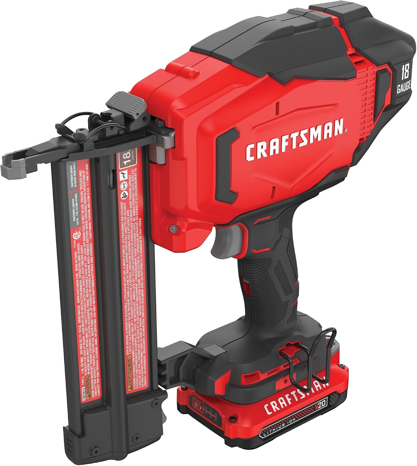 CRAFTSMAN V20 Cordless Brad Nailer, 18 Gauge Nail Gun, with Battery and Charger (CMCN618C1)