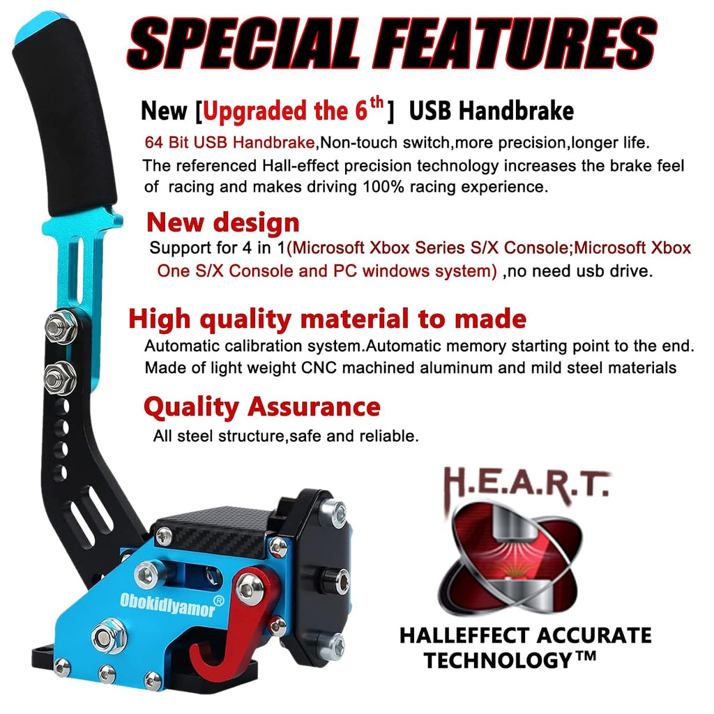 Obokidly Upgrade USB Handbrake Support G923 2 IN 1 Compatible With XBOX ONE/XBOX ONE S AND PC For Simracing Game Sim Rig With Clamp ;With Plate (Blue-3)