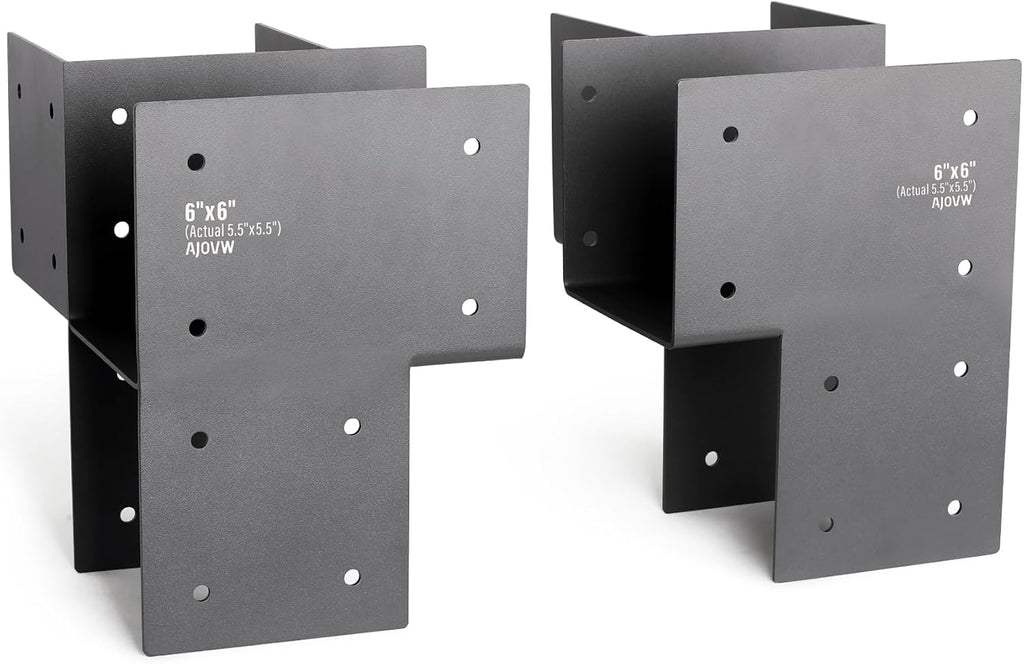 2 Pack 6''x6'' (Actual Size 5.5''x5.5'') Heavy Duty Stainless Steel Corner Post Caps Tie Bracket, Fit Connecting Wood Gazebo, Deck Patio Post and Wood Beams Bracket. (Black)