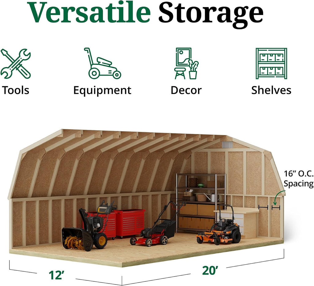 Little Cottage Co. 12x20 Classic Gambrel Barn with 4 ft. Sidewalls with Floor, Outdoor Wood Storage Shed Do-It-Yourself Precut Kit