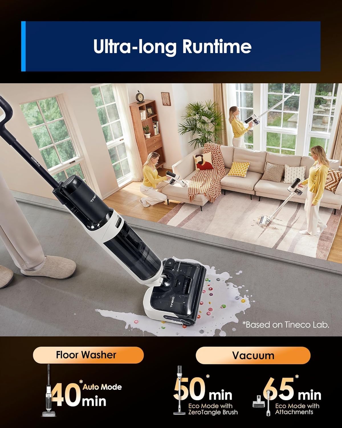 Tineco Floor ONE Switch S6 Stretch Wet Dry Vacuum Cleaner, Multi-Function, 180° Lay-Flat, Anti-Tangle Design, Self-Cleaning, 65Min Runtime, Dual-Edge Cleaning, Whole-House Cleaning Floor Cleaner