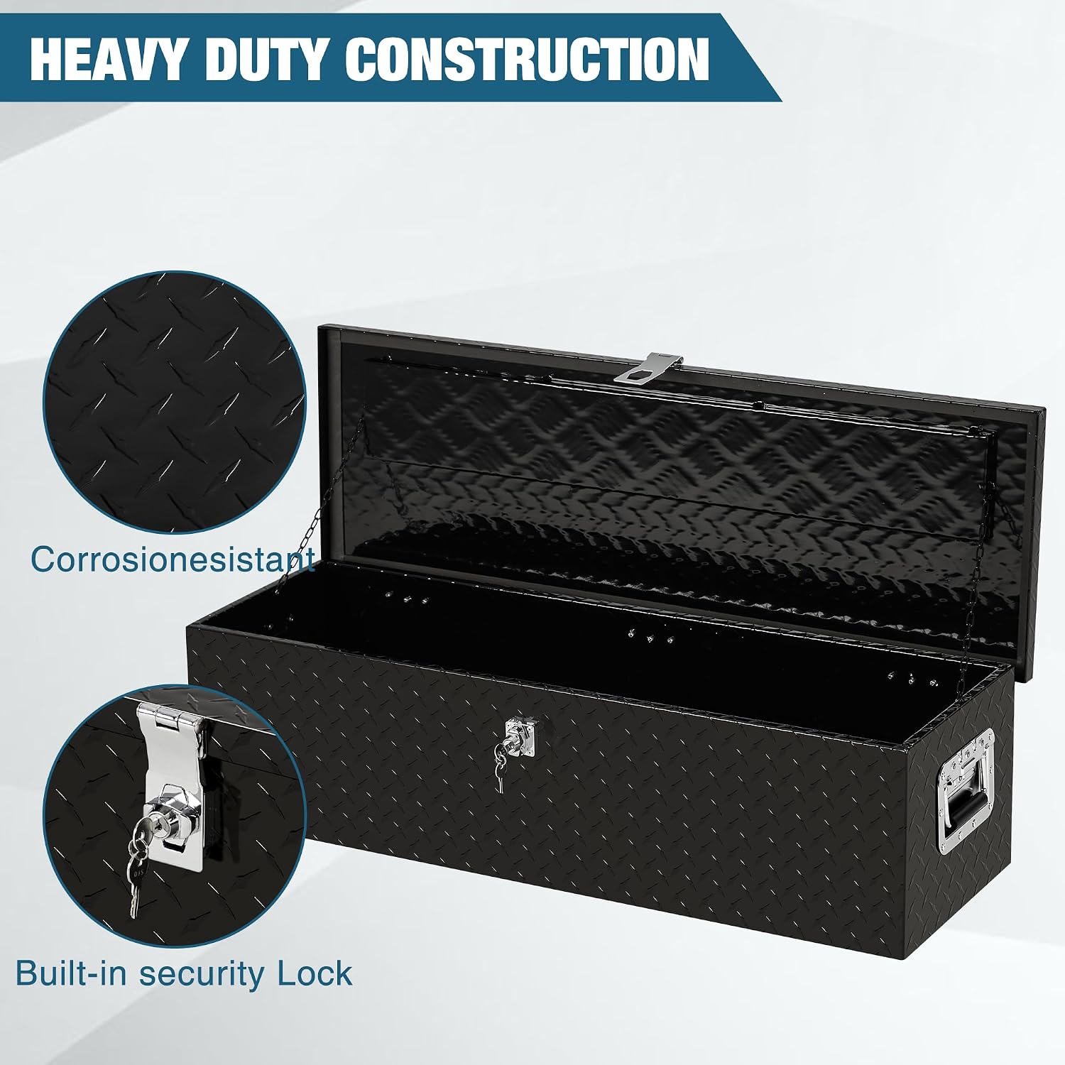Garvee 39 in Heavy Duty Aluminum Diamond Plated Tool Box Pick Up Truck Bed RV Trailer Toolbox Square Storage Organizer with Side Handle, Lock and Keys, Waterproof -39 in x 13 in x 10 in
